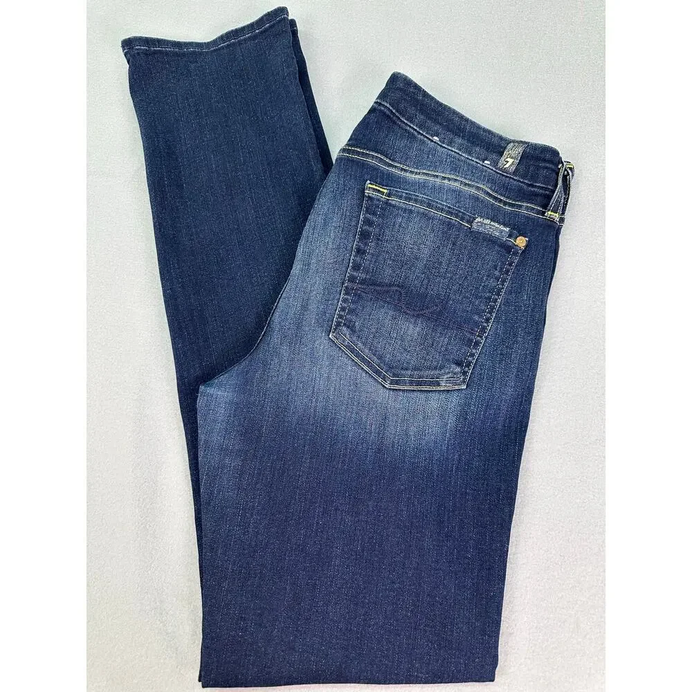 7 For All Mankind Karah Straight Leg Dark Wash Stretch Jeans Size 31 - Picture 4 of 11